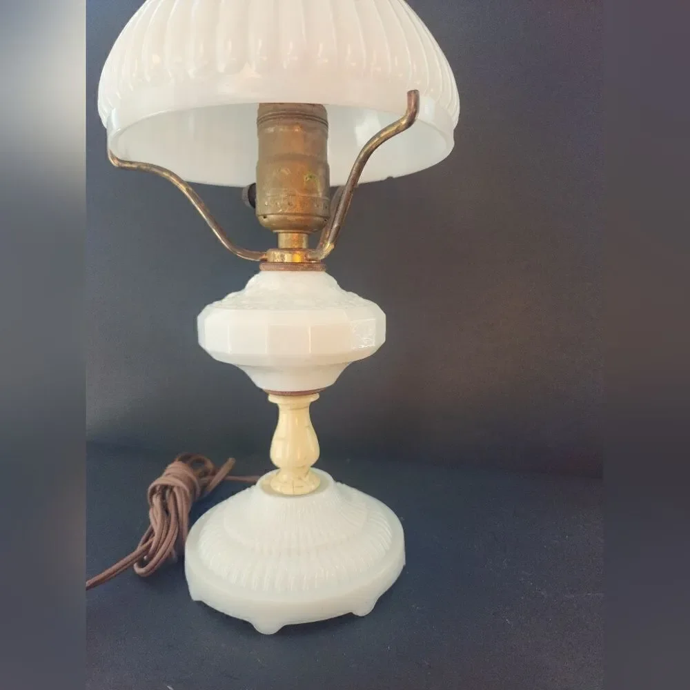 Vintage opaline glass and brass table lamp